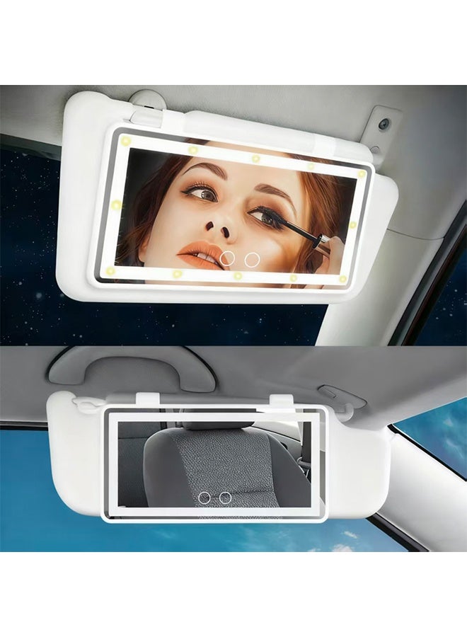 Car Makeup Mirror with Lighting, 60 LED Lights and USB Charging Port, Touchscreen-Designed Car Mirror Rear View Mirror Sun Shading Cosmetic Mirror (White) - Image 1