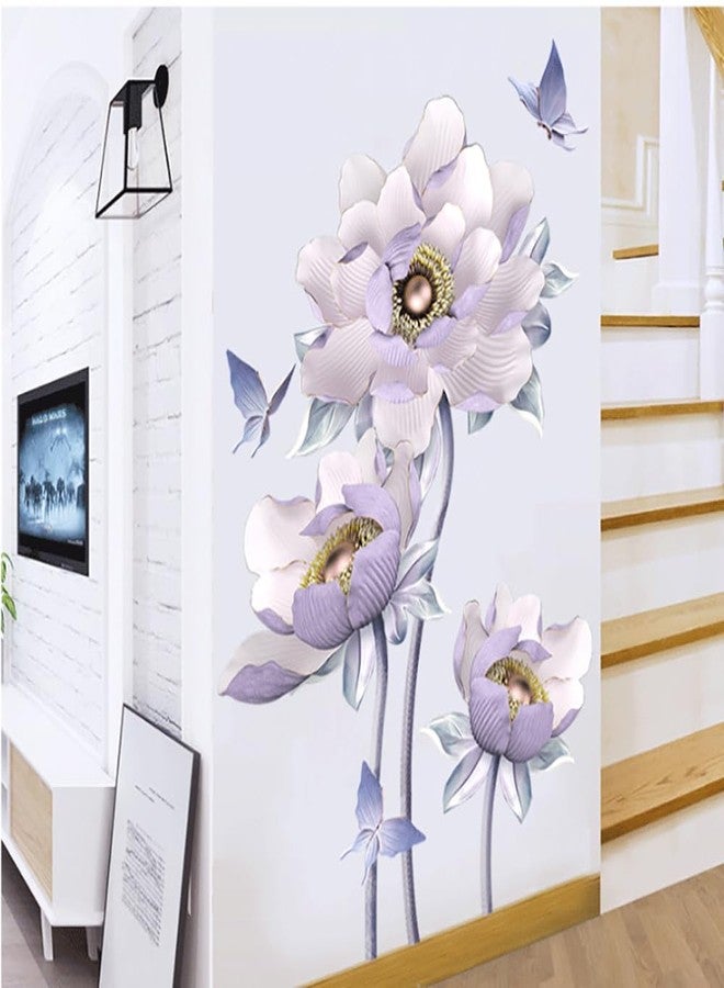 Runtoo 3D Flower Wall Art Stickers - Purple Lotus Floral Wall Decals for Living Room, Bedroom, TV Background Decor - Image 3