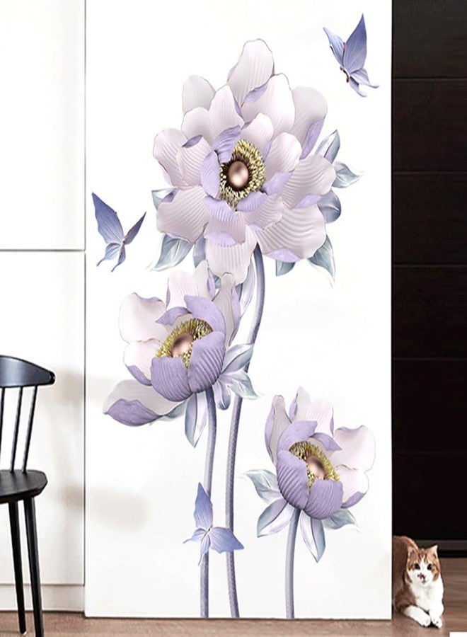 Runtoo 3D Flower Wall Art Stickers - Purple Lotus Floral Wall Decals for Living Room, Bedroom, TV Background Decor - Image 2