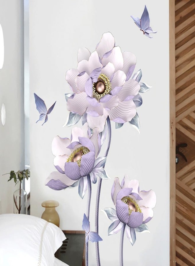 Runtoo 3D Flower Wall Art Stickers - Purple Lotus Floral Wall Decals for Living Room, Bedroom, TV Background Decor - Image 1