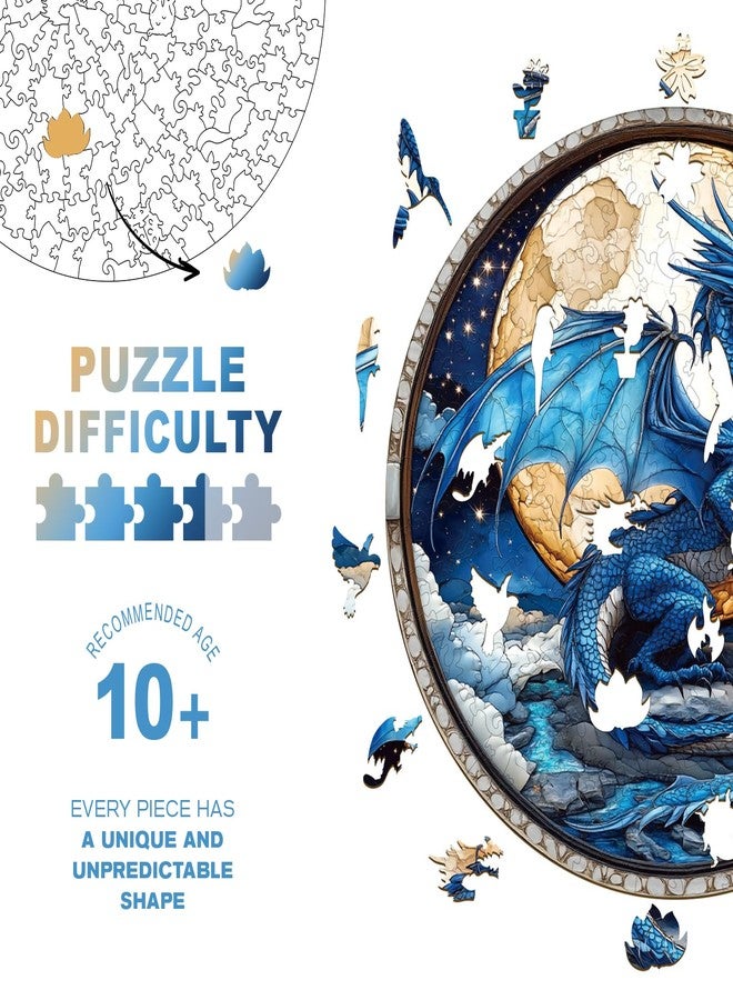 Purdicra Wooden Puzzles for Adults - Unique Animal Shaped Moonlit Blue Dragon Puzzle, 3D Vision Wooden Jigsaw Puzzle, Christmas Birthday Gifts for Friends/Family, Home Decor 11.4 * 11.4in 200pcs - Image 4