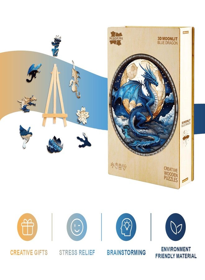 Purdicra Wooden Puzzles for Adults - Unique Animal Shaped Moonlit Blue Dragon Puzzle, 3D Vision Wooden Jigsaw Puzzle, Christmas Birthday Gifts for Friends/Family, Home Decor 11.4 * 11.4in 200pcs - Image 5