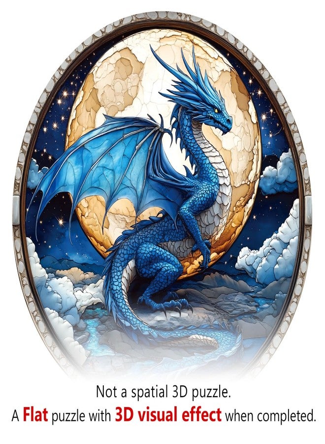 Purdicra Wooden Puzzles for Adults - Unique Animal Shaped Moonlit Blue Dragon Puzzle, 3D Vision Wooden Jigsaw Puzzle, Christmas Birthday Gifts for Friends/Family, Home Decor 11.4 * 11.4in 200pcs - Image 2