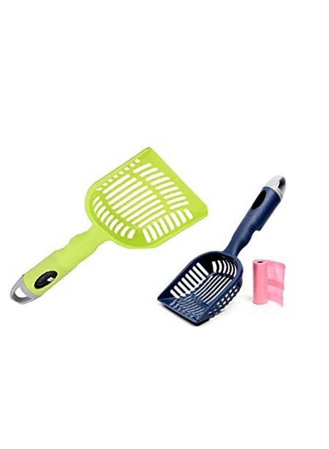 مغرفة فضلات القطط مع 15 قطعة من أكياس البراز، مغرفة فضلات بلاستيكية مع مادة البولي بروبلين الصديقة للبيئة، مغرفة منخل فضلات متينة - مصممة لسهولة الغربلة (قد يختلف اللون) (عبوة من قطعة واحدة) - Image 1