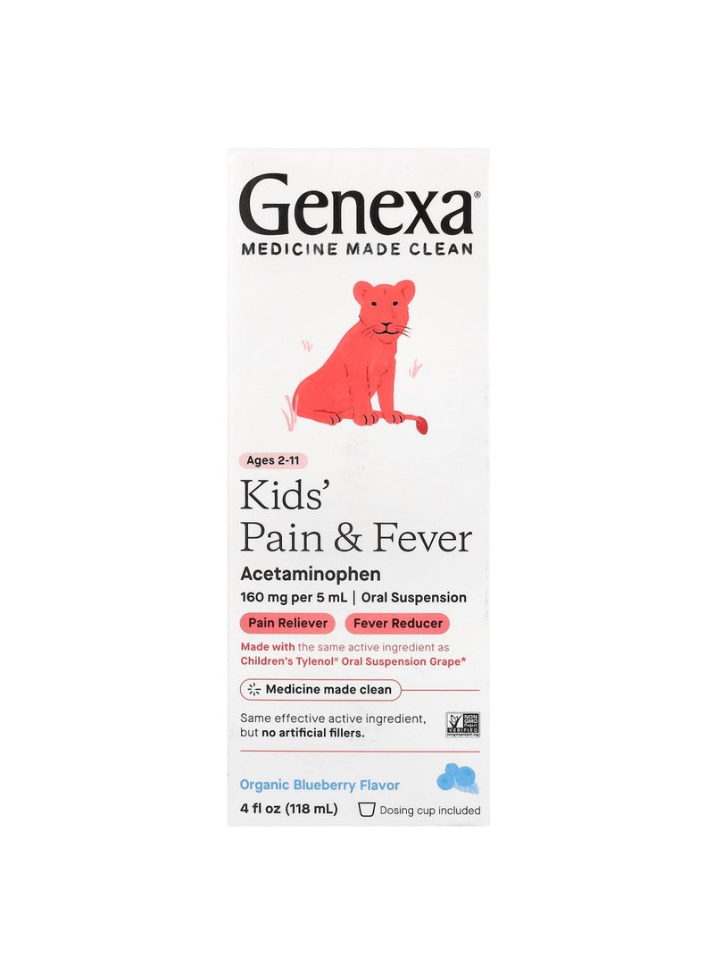 Kids' Pain & Fever, Ages 2-11, Organic Blueberry, 160 mg, 4 fl oz (118 ml)