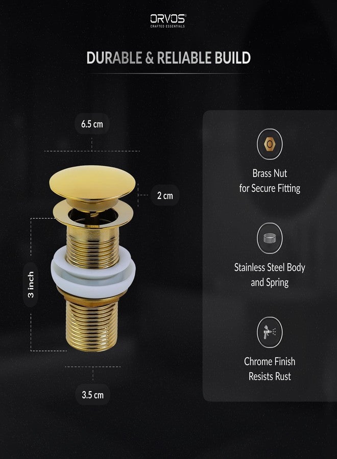 Orvos Pop-Up Style Waste Coupling, Pure Brass, Royal Golden Color, 5 Inches, for Sinks and Wash Basins - Image 4