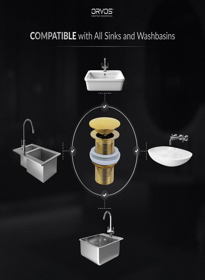 Orvos Pop-Up Style Waste Coupling, Pure Brass, Royal Golden Color, 5 Inches, for Sinks and Wash Basins - Image 3