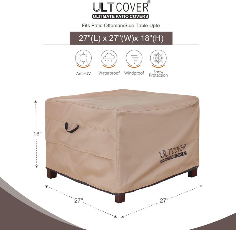 ULTCOVER غطاء مقاوم للماء لأريكة الحديقة، مربع الشكل، لطاولات جانبية خارجية، أبعاد 27 بوصة طولًا × 27 بوصة عرضًا × 18 بوصة ارتفاعًا - Image 2