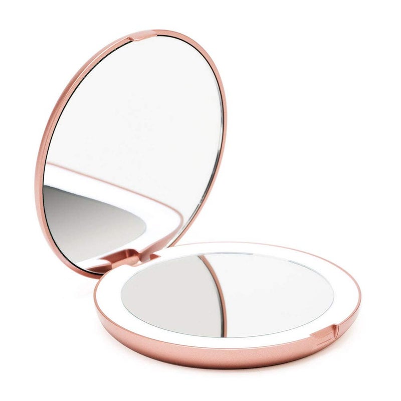Fancii Fancii LED Lighted Travel Makeup Mirror 1x10x Magnification  Daylight LED Compact Portable Large 5 Wide Illuminated Folding Mirror Lumi  Rose Gold 