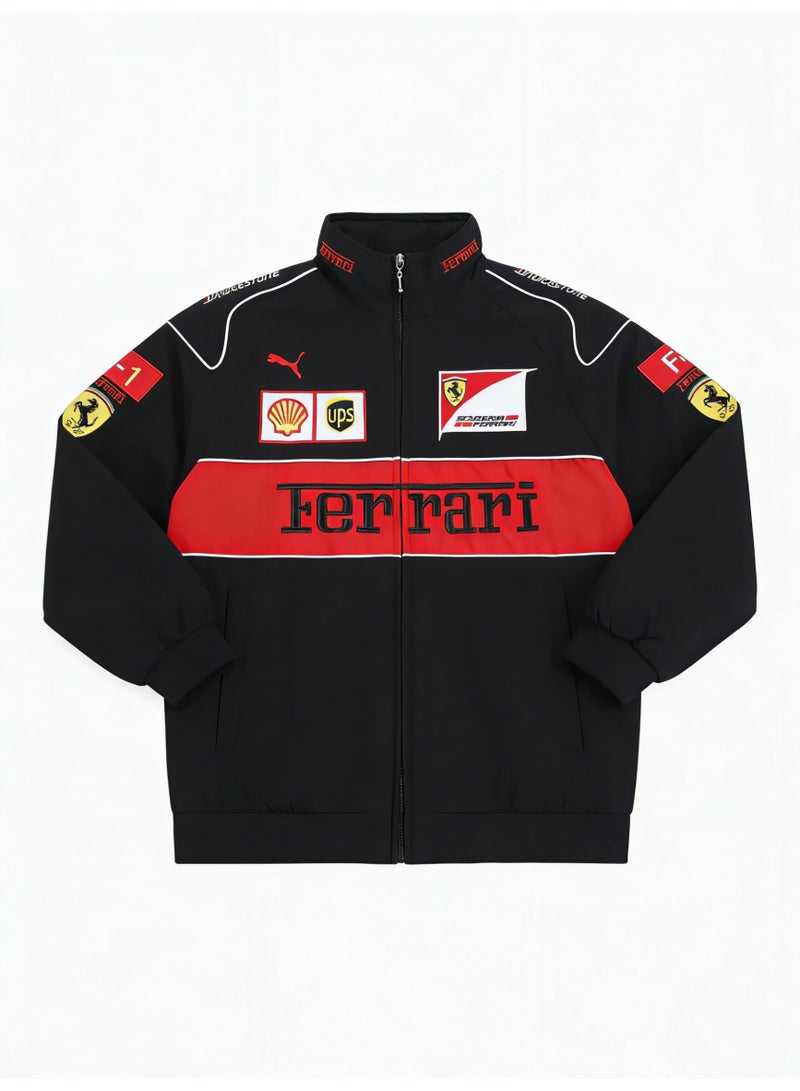 F1 Ferrari x PUMA F1 Racing Jacket - Shell/UPS Sponsor Badges, Black/Red Color Block, Full-Zip, Unisex Motorsport Streetwear Coat (Saudi Edition) - Image 5