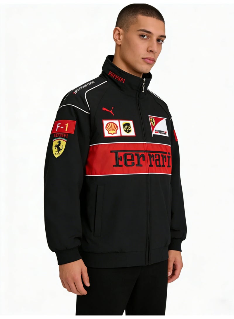 F1 Ferrari x PUMA F1 Racing Jacket - Shell/UPS Sponsor Badges, Black/Red Color Block, Full-Zip, Unisex Motorsport Streetwear Coat (Saudi Edition) - Image 2