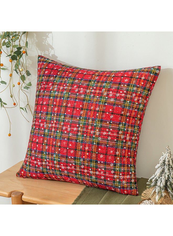 HI-FINE عبوة من 2 غطاء وسادة مزخرف بمناسبة عيد الميلاد بنمط الكاروهات مع ثلج، غطاء وسادة اسكتلندي للكنبة، ديكور عطلة للمزرعة باللونين الأحمر والأخضر، 18x18 بوصة - Image 5