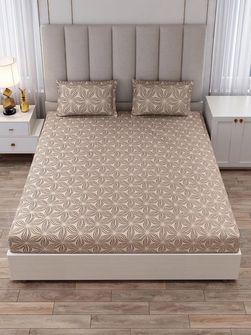 Monte Carlo Brown Printed King Size 135 GSM 1 Bedsheet with 2 Pillow Cover 17 - Image 2