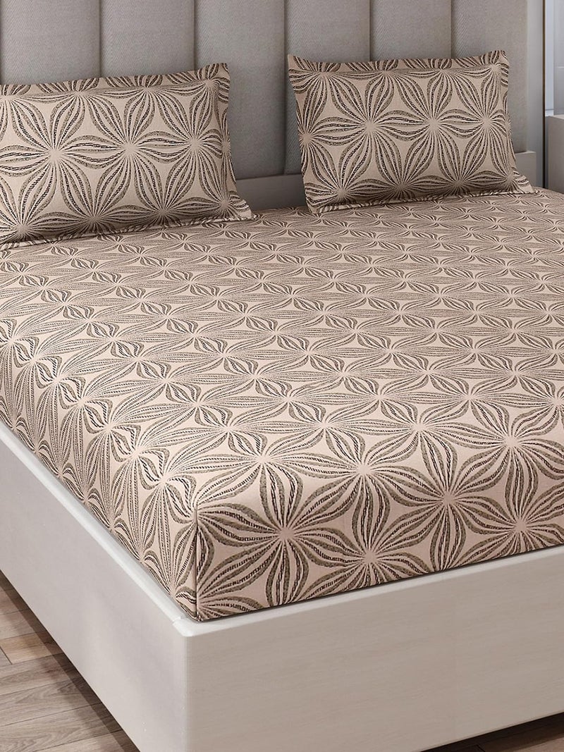 Monte Carlo Brown Printed King Size 135 GSM 1 Bedsheet with 2 Pillow Cover 17 - Image 4