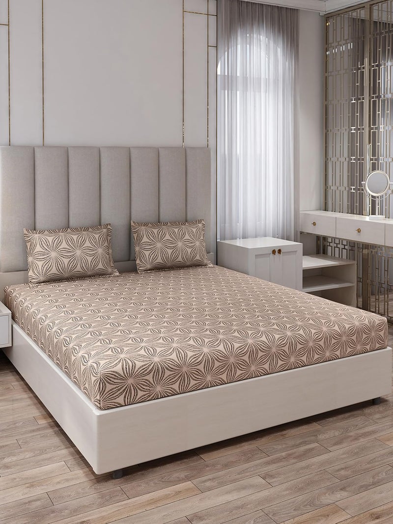 Monte Carlo Brown Printed King Size 135 GSM 1 Bedsheet with 2 Pillow Cover 17 - Image 1