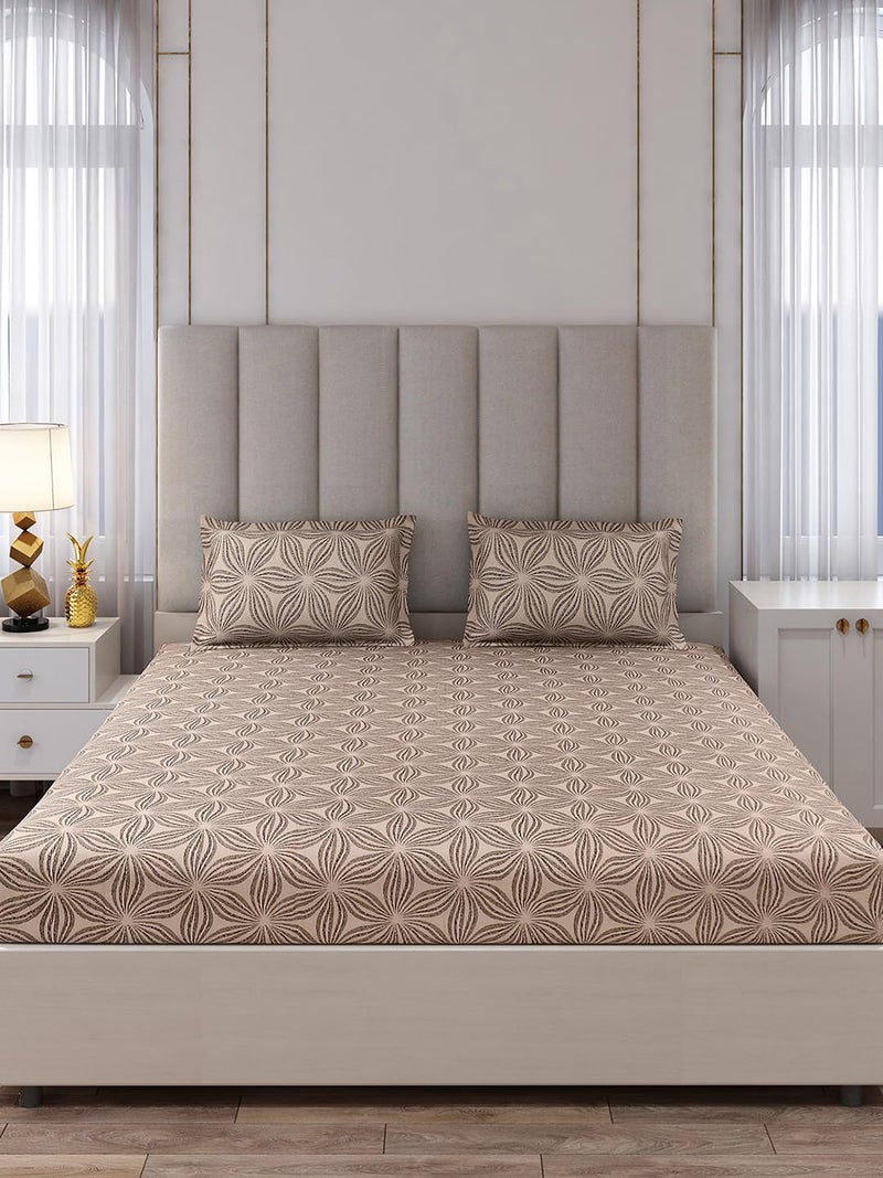 Monte Carlo Brown Printed King Size 135 GSM 1 Bedsheet with 2 Pillow Cover 17 - Image 3