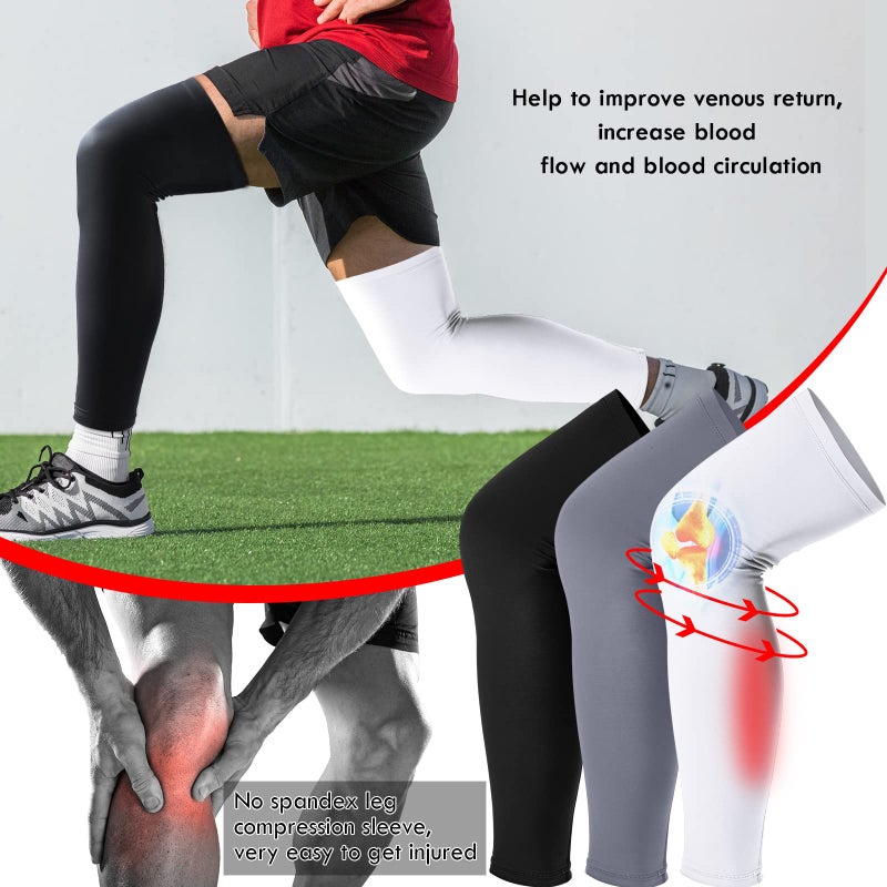 Skylety Leg Sleeves Compression Long Knee Sleeve UV Protection for Men Women Sport Basketball Football (Black, White, Gray,6 Pieces) - Image 5