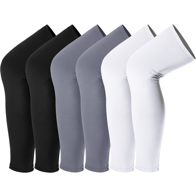 Skylety Leg Sleeves Compression Long Knee Sleeve UV Protection for Men Women Sport Basketball Football (Black, White, Gray,6 Pieces) - Image 1
