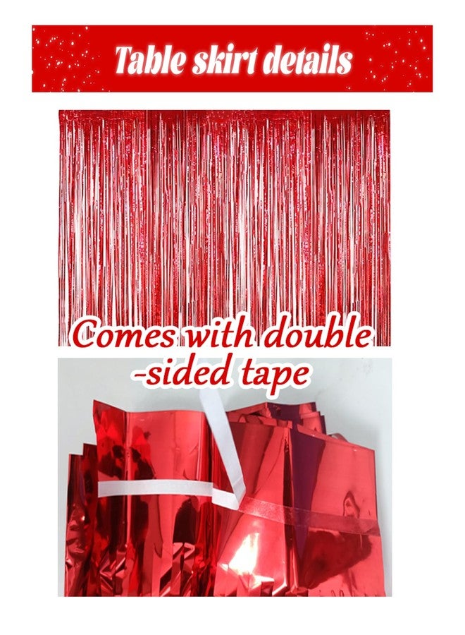 LabZhang 2 Pack 29.5x72 Inch Metallic Foil Fringe Tinsel Table Skirts Tinsel Backdrop Curtains for Rectangle Tables Parade Floats Mardi Gras Party(Red) - Image 4