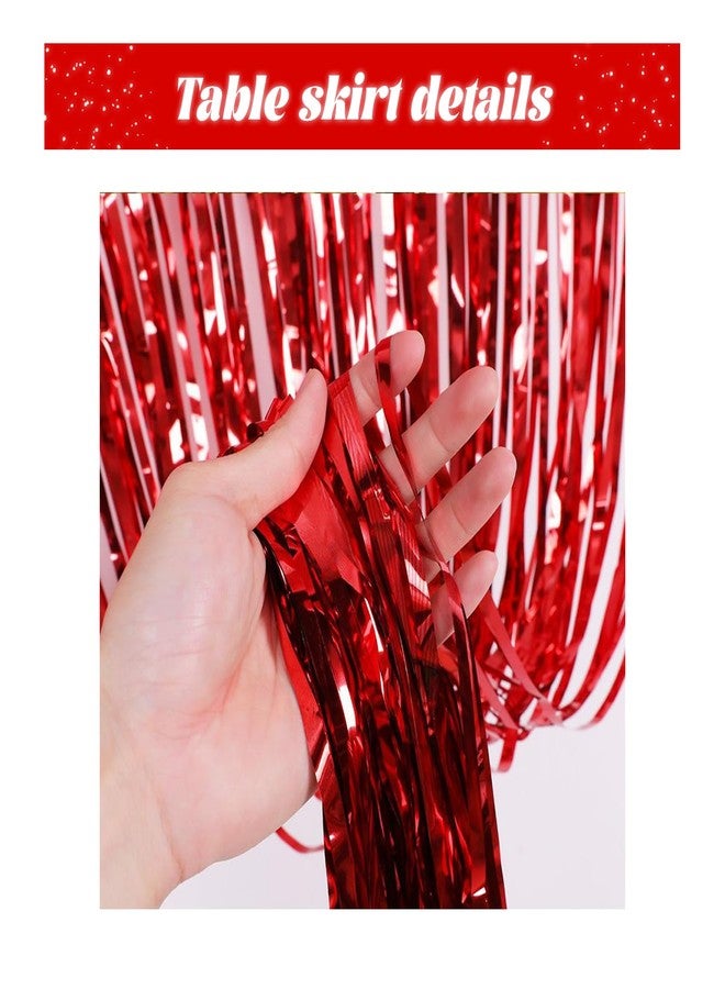 LabZhang 2 Pack 29.5x72 Inch Metallic Foil Fringe Tinsel Table Skirts Tinsel Backdrop Curtains for Rectangle Tables Parade Floats Mardi Gras Party(Red) - Image 3