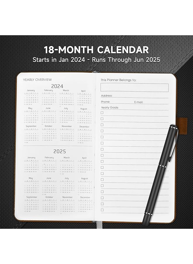 erorex 2024 2025 Pocket Planner Weekly And Monthly 18 Months Pocket Calendar Jan. 2024 Jun. 2025 Weekly And Daily Appointment Book Pocket Calendar 2024 Leather Cover 6.7  - Image 3