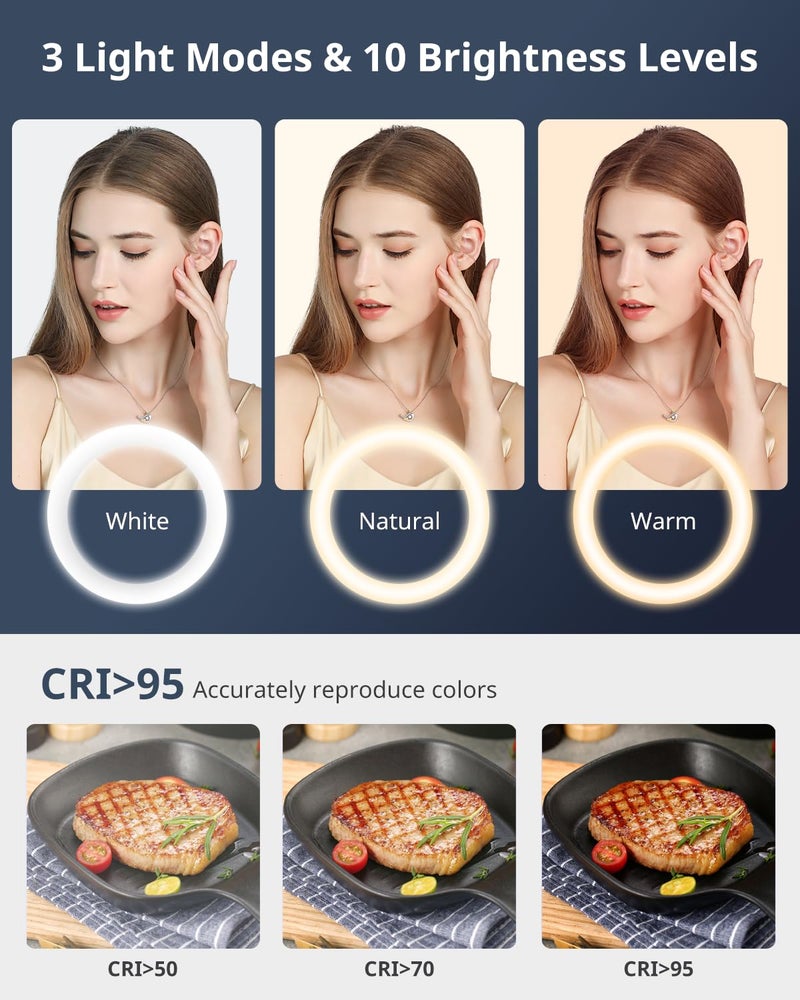 UBeesize إضاءة سيلفي دائرية UBeesize 12" مع حامل وتركيب هاتف علوي، ثلاثي القوائم قابل للطي بطول 62" لهواتف آيفون مع إضاءة دائرية، حامل هاتف لتسجيل الفيديو، الطهي، التصوير الفوتوغرافي، البث المباشر، تيك توك، يوتيوب - Image 4