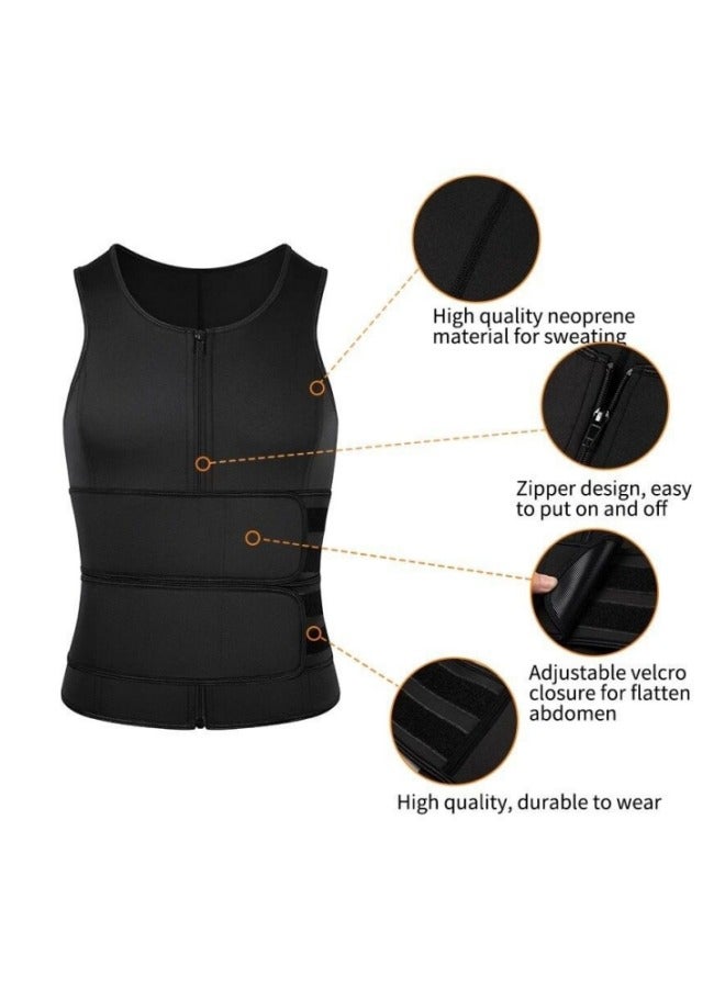 NIBEMINENT Sauna Suit for Mens Neoprene Waist Trainer Workout Trimmer Belt for Men Corset Sweat Vest Weighted Zipper Tank Top Body Shaper Gym Sweat Shirt,Black - Image 2