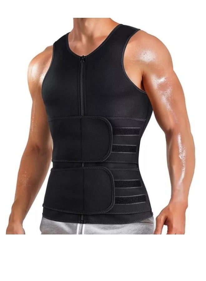 NIBEMINENT Sauna Suit for Mens Neoprene Waist Trainer Workout Trimmer Belt for Men Corset Sweat Vest Weighted Zipper Tank Top Body Shaper Gym Sweat Shirt,Black - Image 1
