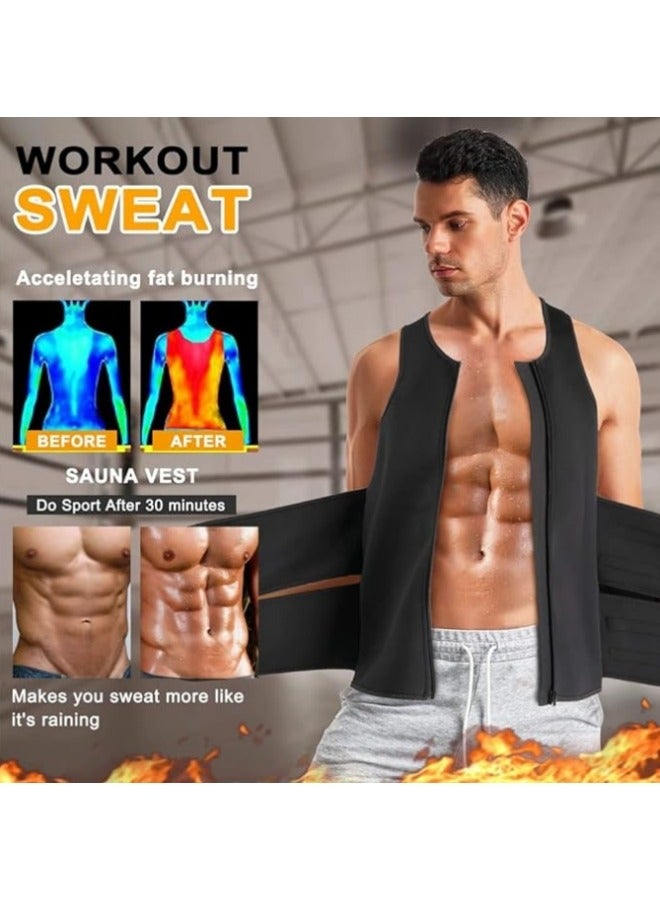 NIBEMINENT Sauna Suit for Mens Neoprene Waist Trainer Workout Trimmer Belt for Men Corset Sweat Vest Weighted Zipper Tank Top Body Shaper Gym Sweat Shirt,Black - Image 5