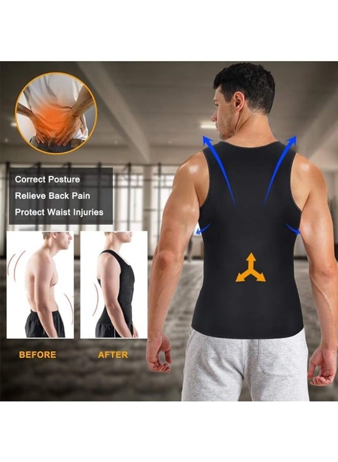 NIBEMINENT Sauna Suit for Mens Neoprene Waist Trainer Workout Trimmer Belt for Men Corset Sweat Vest Weighted Zipper Tank Top Body Shaper Gym Sweat Shirt,Black - Image 4