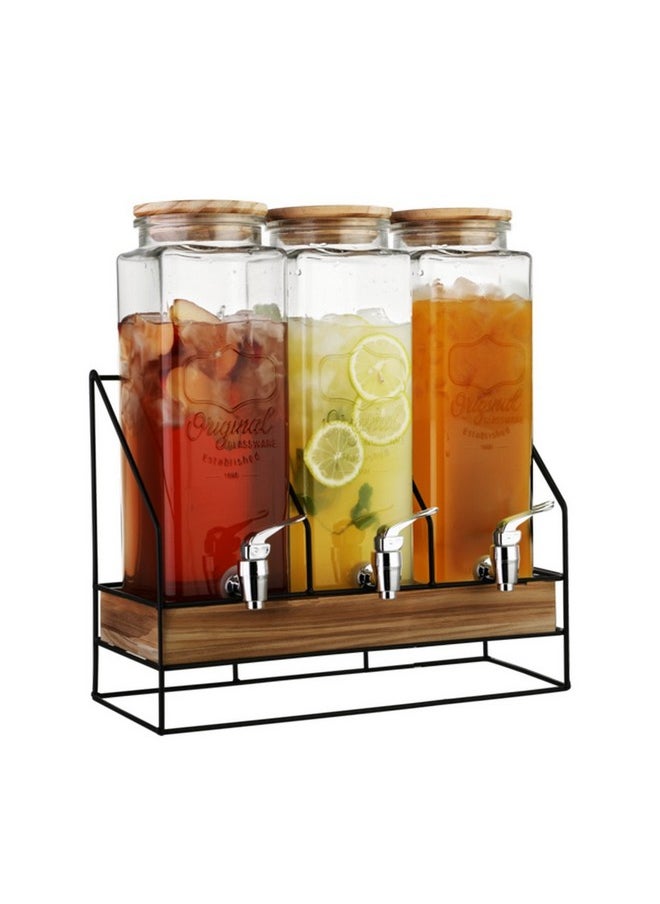 Bien Servi 3-Piece High Quality Glass Dispenser with Iron Stand Multicolor 2.3 L 238118B  - Image 1