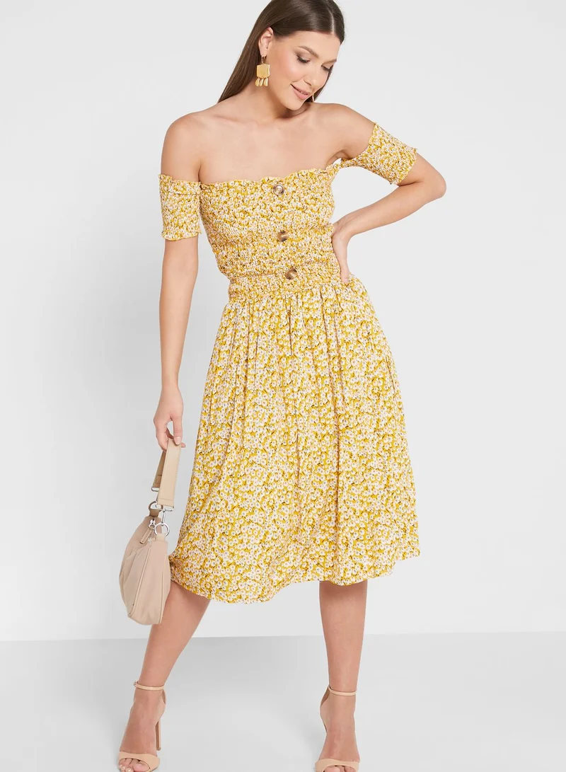 ELLA Button Detail Off Shoulder Top