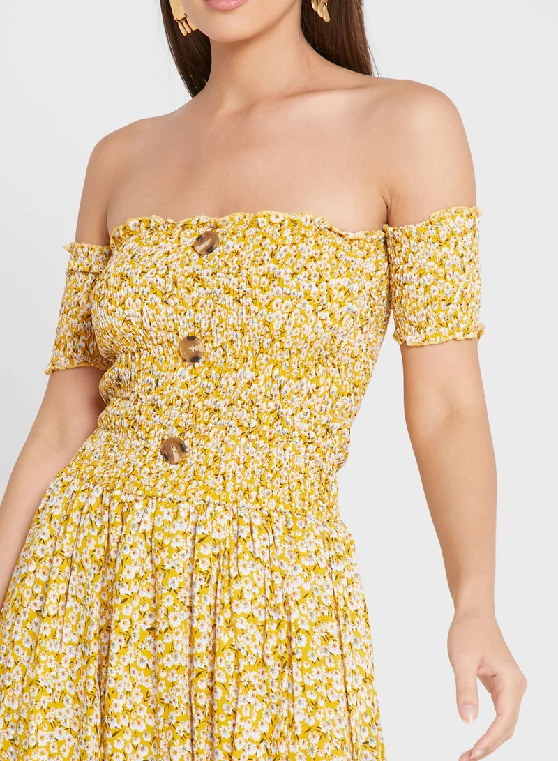 ELLA Button Detail Off Shoulder Top