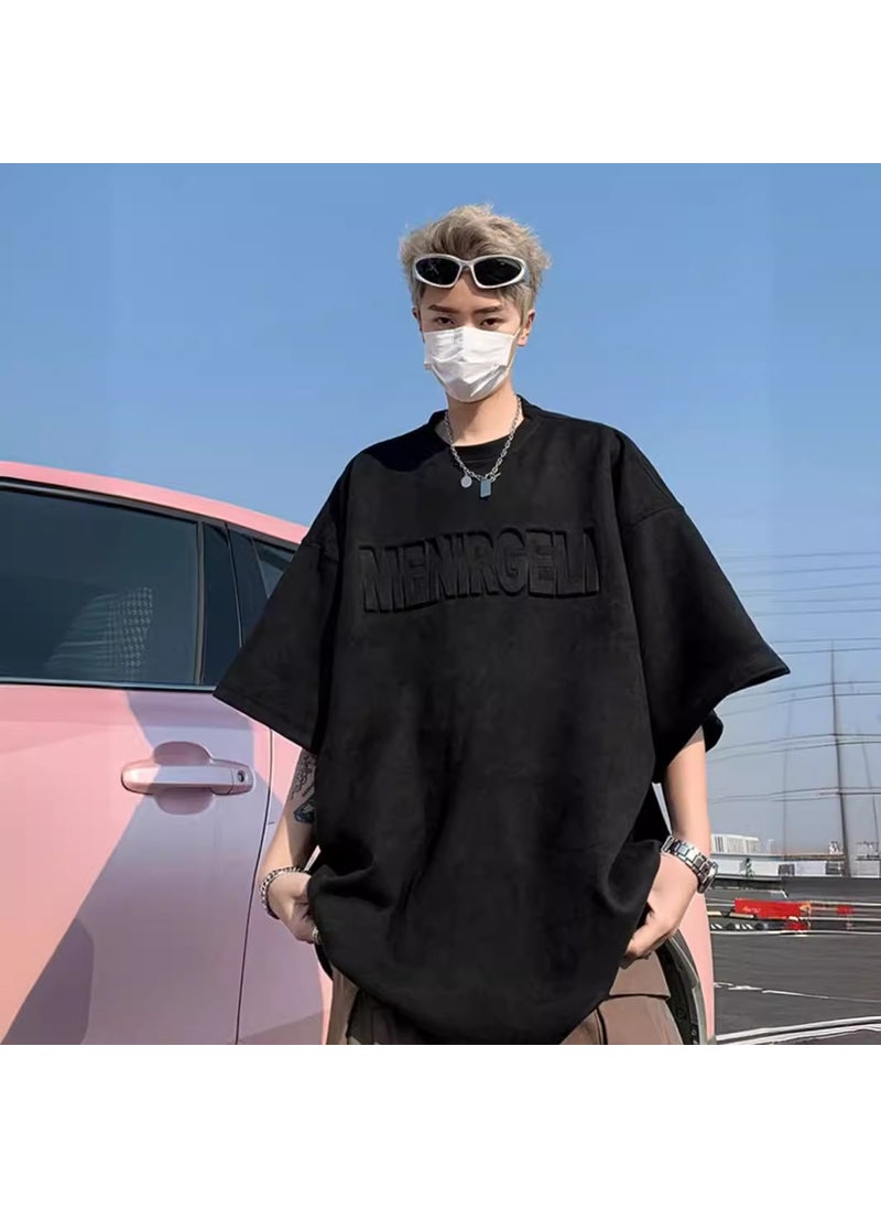 Generic - 2024 Mens Suede Short Sleeve Tee Casual Fashion Ace-t30 black - Image 1