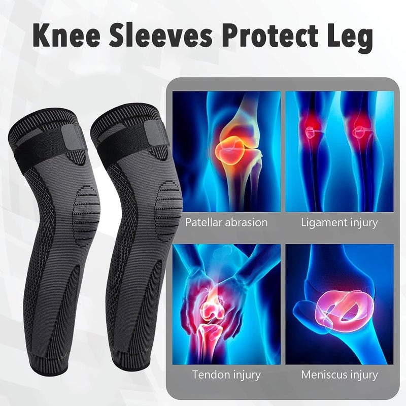 Ofrdncy Leg Compression Sleeve Full Leg 2 Pack Long/Self-Heating Knee Brace for Men Women Knee Support Protector for Running,Weightlifting, Workout and other Sport-4Sizes - Image 4