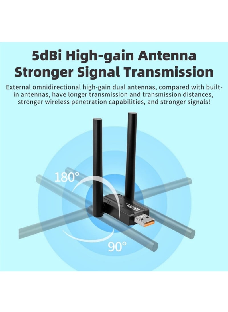 اووكاي محول واي فاي 6 USB لأجهزة الكمبيوتر المكتبية - محول شبكة لاسلكية AX900 بتردد 2.4 جيجاهرتز/5 جيجاهرتز، توصيل وتشغيل، هوائي ثنائي النطاق عالي الكسب 5 ديسيبل، يدعم Windows 11/10 - Image 2