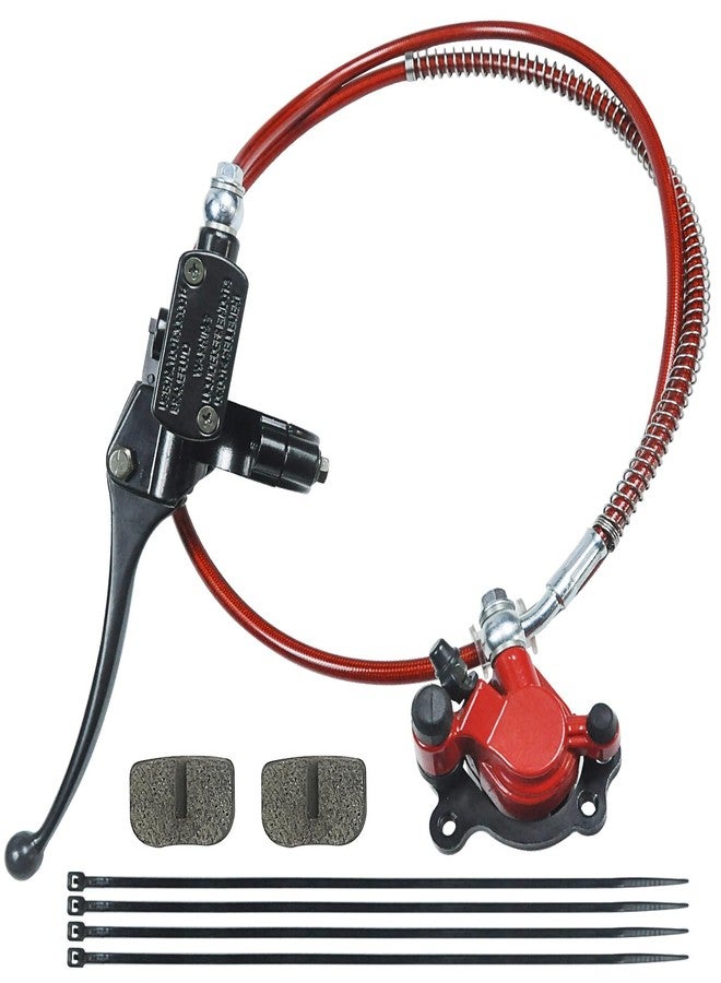 HOLATO 50 Inch Upgraded Hydraulic Brake Master Cylinder Caliper System with Brake Pads for 97cc 2.8HP Baja DoodleBug Dirt Bug DB30 Blitz Mini Bike Mini Moto On Left 7/8" Handlebars Parts Red - Image 1