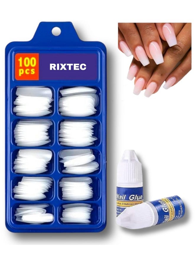 ريكستك مجموعة أظافر صناعية احترافية مكونة من 100 قطعة - 100 ظفر أبيض مع غراء أظافر واحد - بجودة صالونات الأظافر
