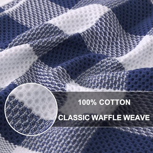 Homaxy Kitchen Towels and Dishcloths Set 12 x 12 and 13 x 28 Inches Set of 8 100 Cotton Waffle Weave Check Plaid Kitchen Dish Towels Super Soft and Absorbent Dish Cloths White Navy Blue - Image 3