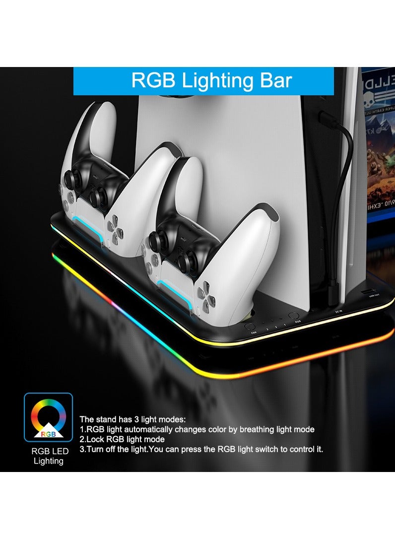 PS5 Stand and PS5 Silm Cooling Station with Dual Controller Charging Station, PS5 Accessories Incl. Controller Charger, Cooling fan, Headset holder (Fit 2023 PS5 -Fat-normal Versions) - Image 2