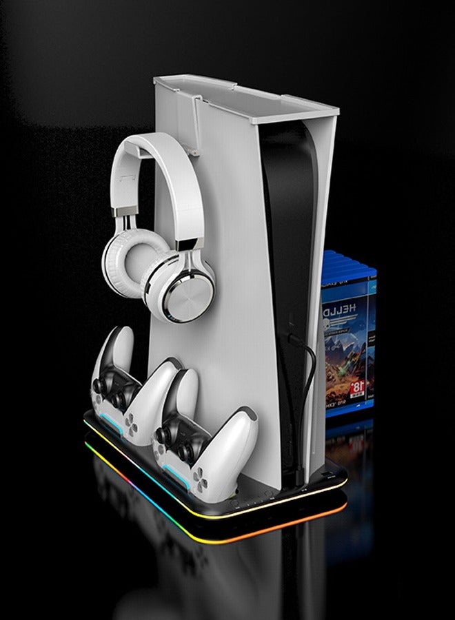 PS5 Stand and PS5 Silm Cooling Station with Dual Controller Charging Station, PS5 Accessories Incl. Controller Charger, Cooling fan, Headset holder (Fit 2023 PS5 -Fat-normal Versions) - Image 1