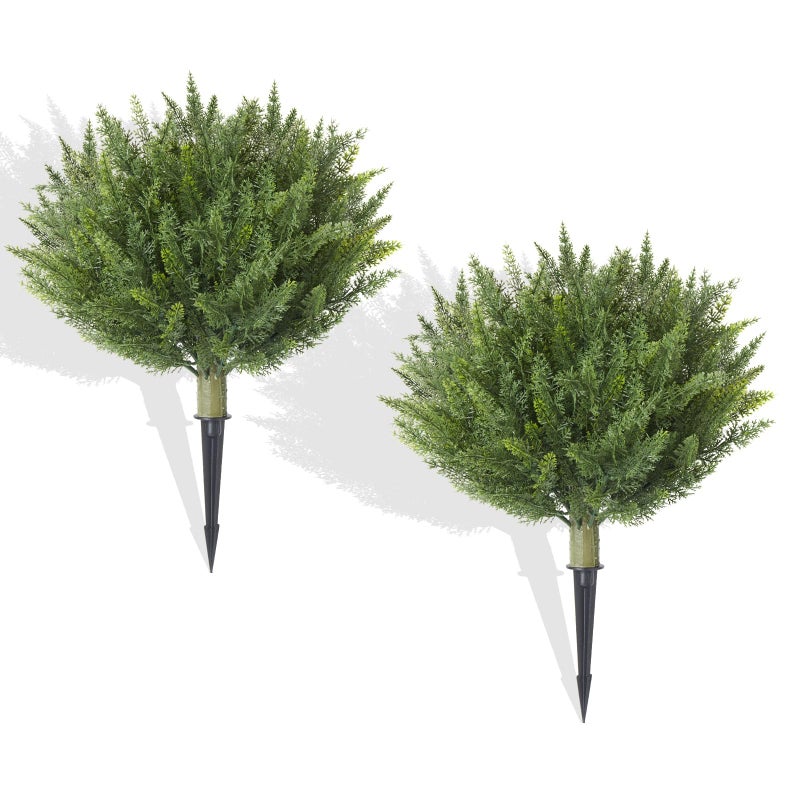 1409KMT Set of 2 Artificial Cypress Christmas Topiary Shrubs 20 UVResistant Faux Outdoor Plants with Ground Spikes Realistic Cedar Bushes for Porch Patio Garden Yard Dcor - Image 2