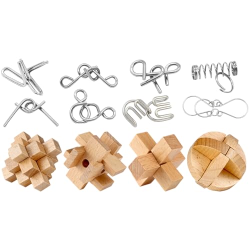 PATPAT® 12 Pack Brain Teaser Puzzles for Teens Adults and Older Kids, Wooden Metal Brain Puzzle Games, Brain Challenge Basket Stuffer Ideas for Fun and Focus - Image 1