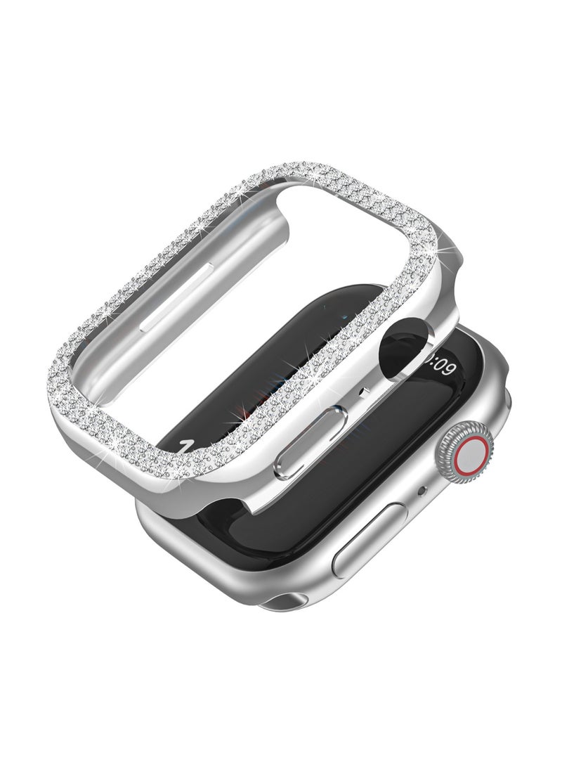 Silver Double Row Diamond Hollow For Apple Watch Ultra-49mm Aluminum Alloy Protective Case, Hard Protective Case, Shockproof - Image 1