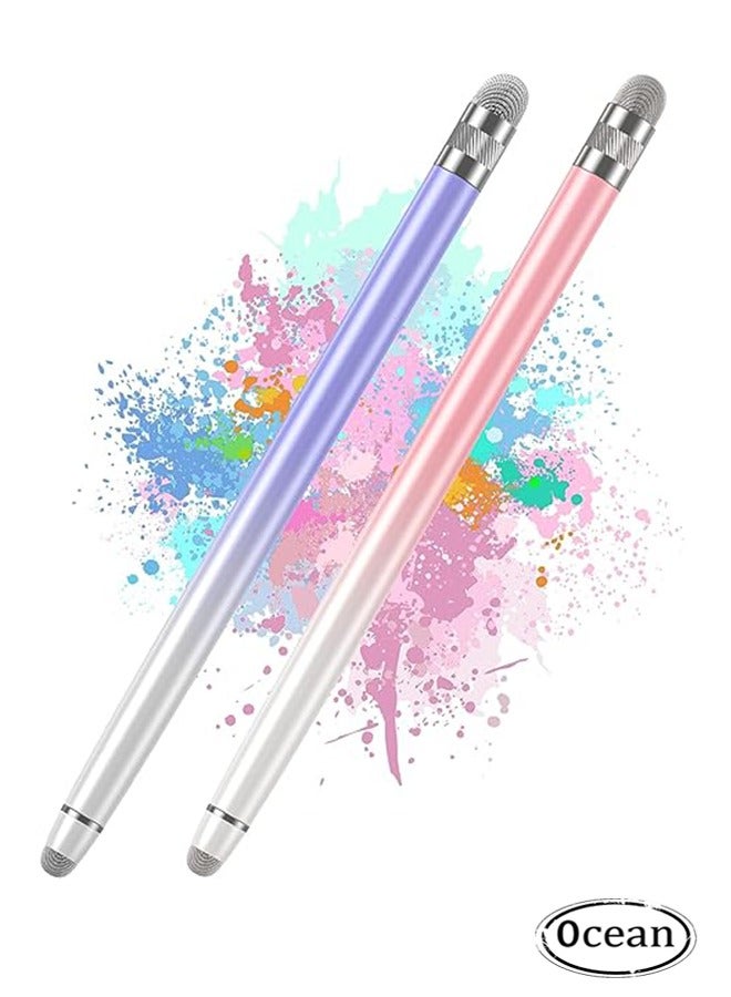 2PCS Stylus Pens For Touch Screens, Pen iPhone/iPad/Tablet Android/Microsoft Surface, Compatible With All Screens(White Pink/White Purple) - Image 1