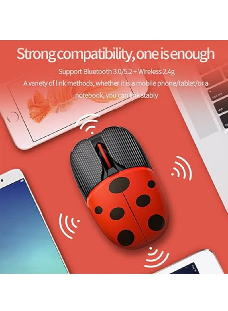 IINE Bluetooth Wireless Mouse,Rechargeable Silent Mice for Kid,Dual Mode Ladybug Portable Slim Cordless Mouse with USB Receiver 1600 DPI for PC/Laptop/Computer/Desktop/Mac/Notebook（Red）  - Image 3