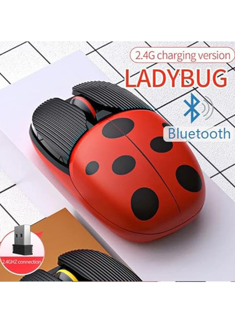 IINE Bluetooth Wireless Mouse,Rechargeable Silent Mice for Kid,Dual Mode Ladybug Portable Slim Cordless Mouse with USB Receiver 1600 DPI for PC/Laptop/Computer/Desktop/Mac/Notebook（Red）  - Image 4