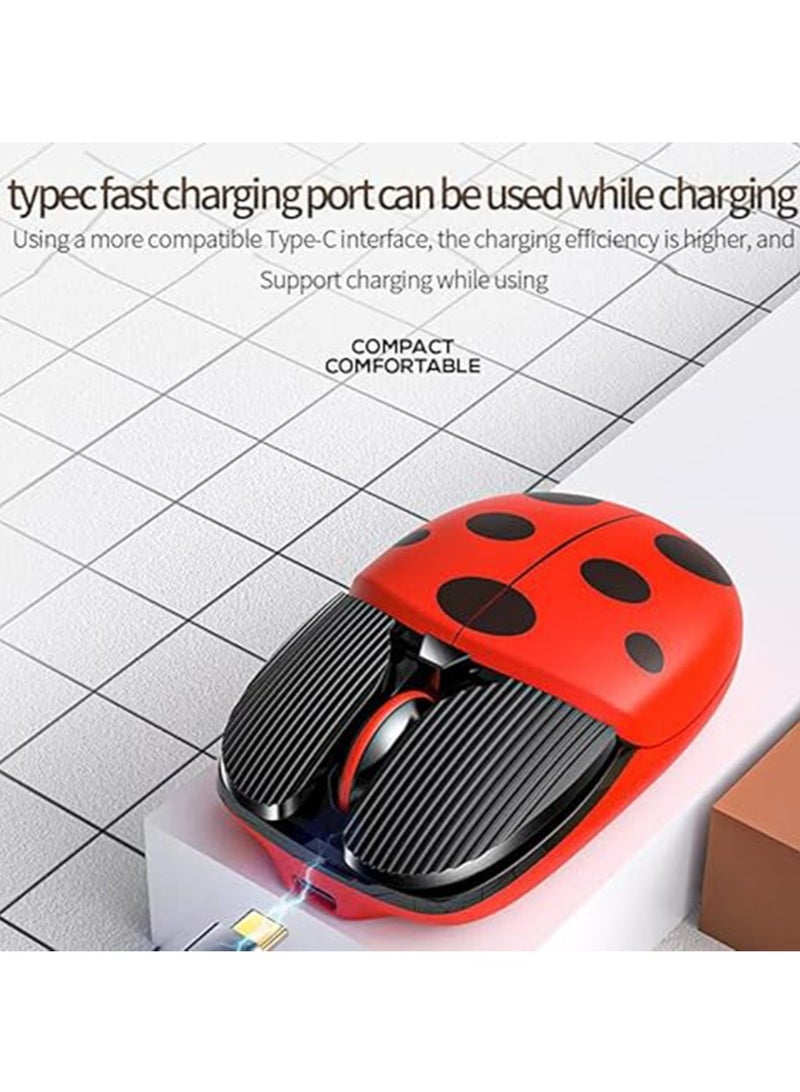 IINE Bluetooth Wireless Mouse,Rechargeable Silent Mice for Kid,Dual Mode Ladybug Portable Slim Cordless Mouse with USB Receiver 1600 DPI for PC/Laptop/Computer/Desktop/Mac/Notebook（Red）  - Image 5