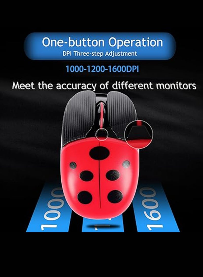 IINE Bluetooth Wireless Mouse,Rechargeable Silent Mice for Kid,Dual Mode Ladybug Portable Slim Cordless Mouse with USB Receiver 1600 DPI for PC/Laptop/Computer/Desktop/Mac/Notebook（Red）  - Image 2