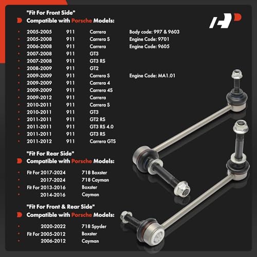 A-Premium رابط قضيب التوازن A-Premium 2 × أمامي أو خلفي، متوافق مع بورش 911 2005-2012، بوكستر 2005-2016، كايمان 2006-2012/2014-2016، 718 بوكستر، 718 كايمان، 718 سبايدر - Image 2